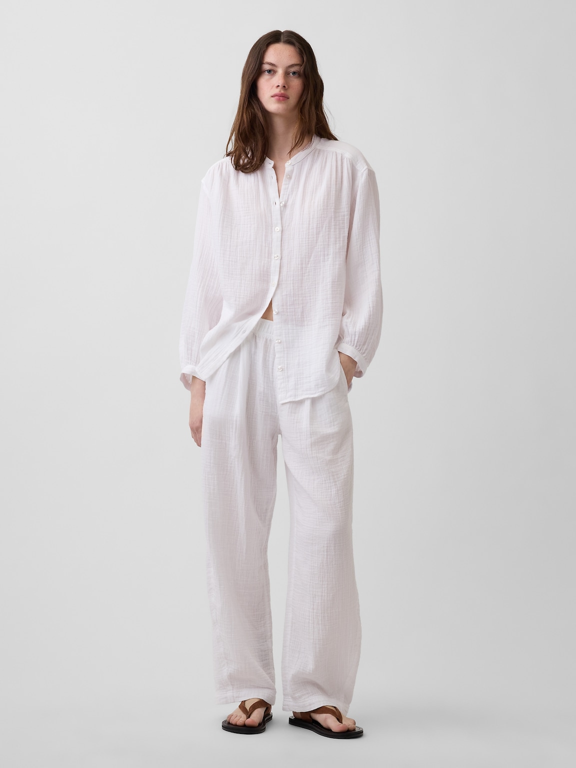 Cotton Gauze Easy Barrel Pants