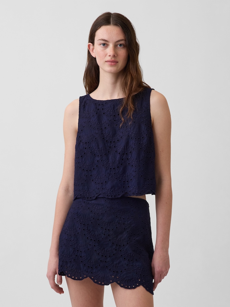 Eyelet Crop Shell Tank Top