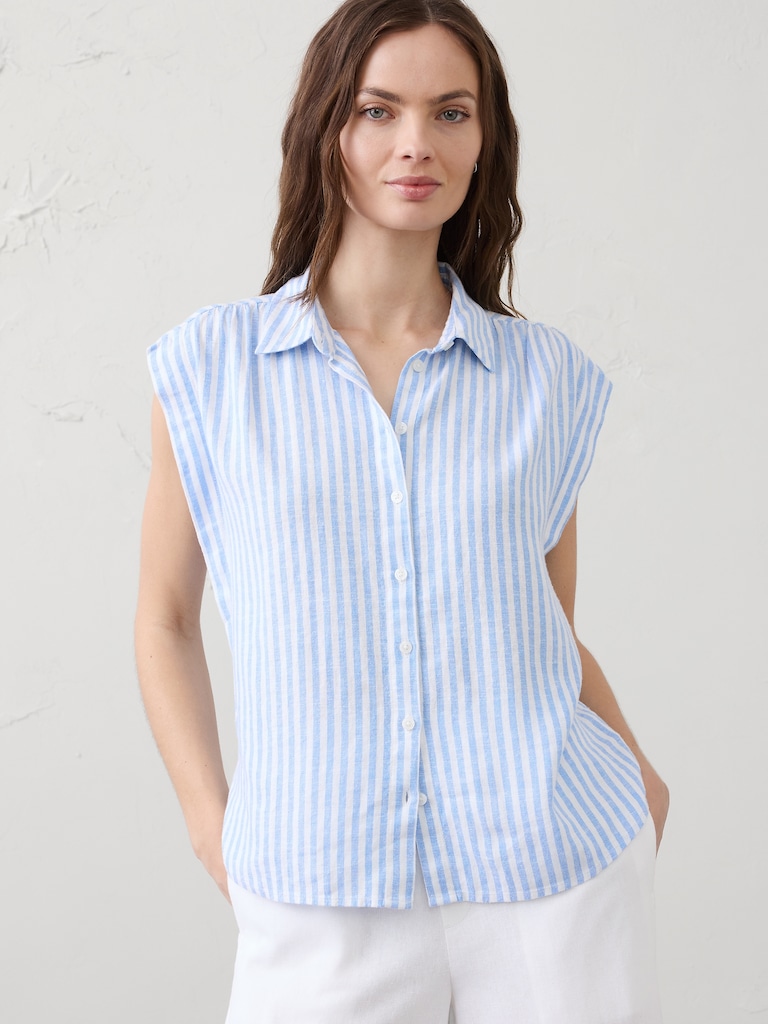 Linen-Blend Pleated Shirt