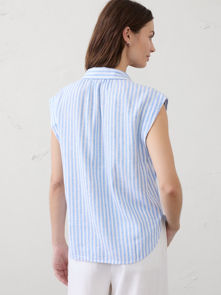 Linen-Blend Pleated Shirt