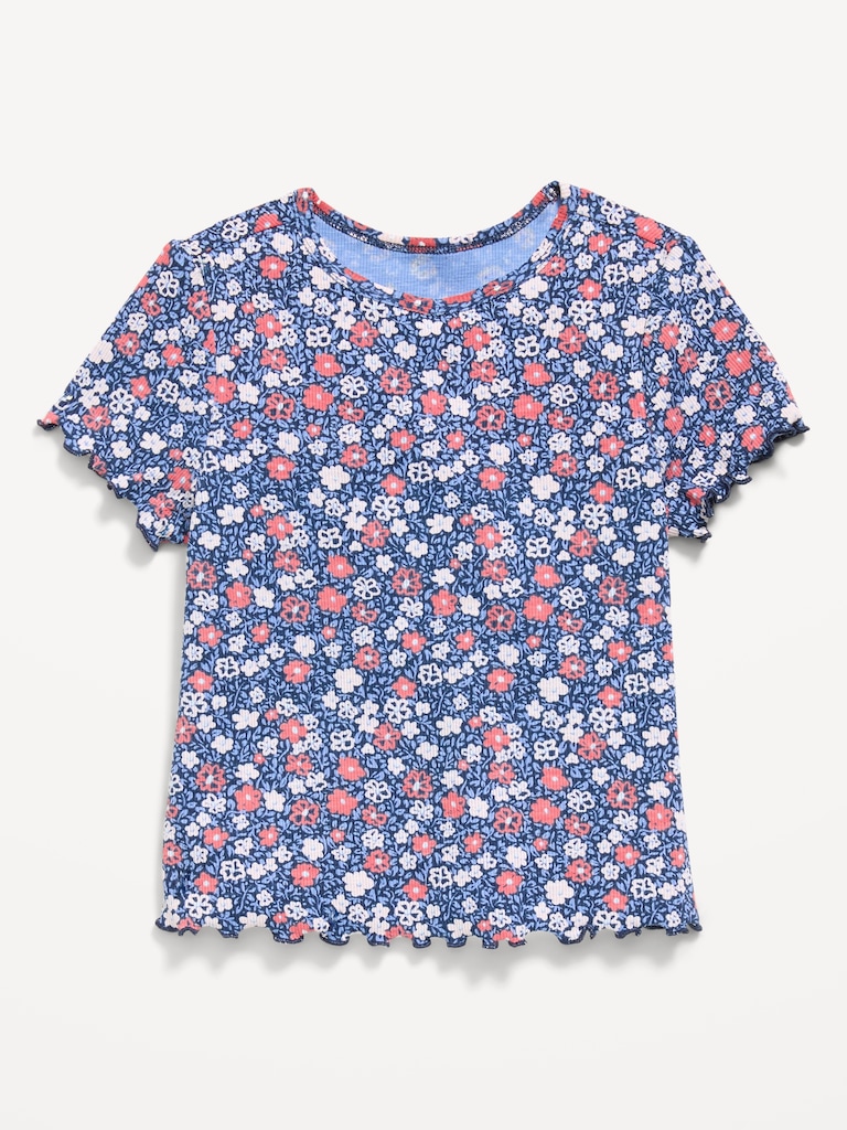 Printed Short-Sleeve Ribbed T-Shirt for Toddler Girls