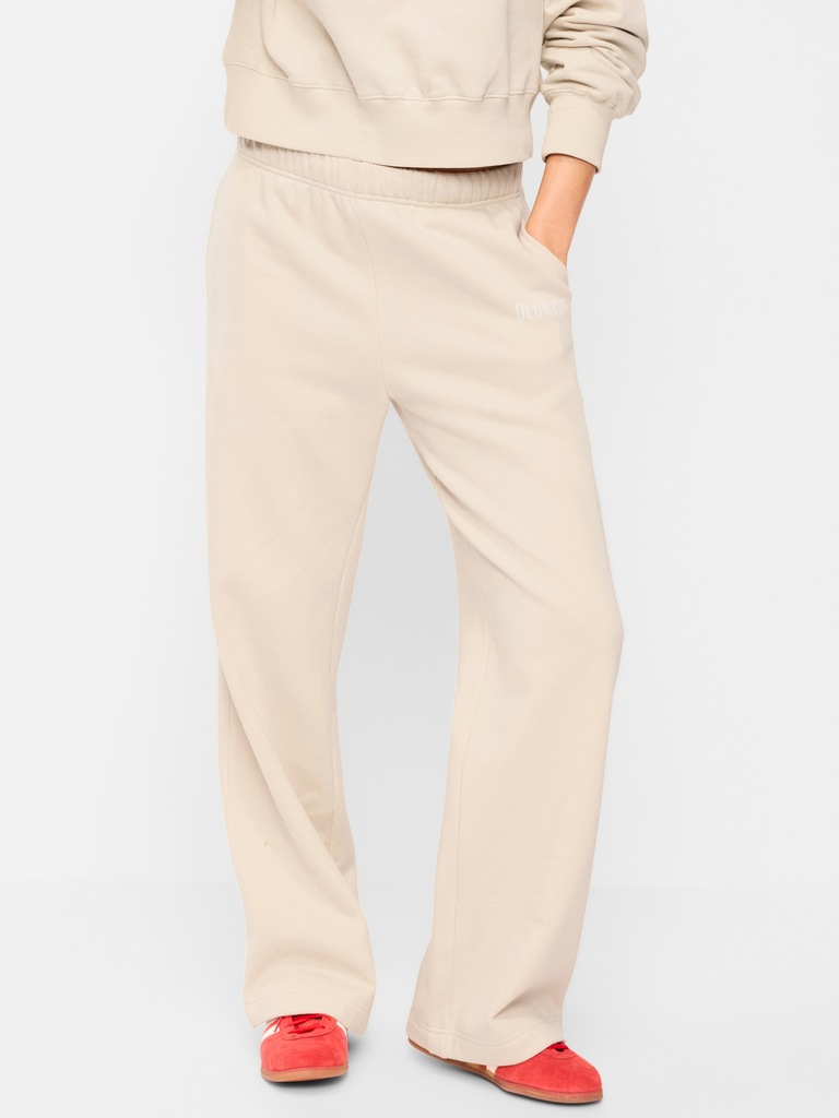 Pantalon en molleton à jambe large et taille haute