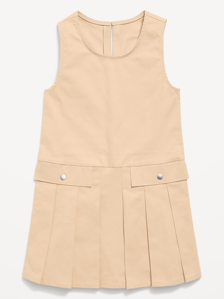 Sleeveless School Uniform Twill Dress for Girls