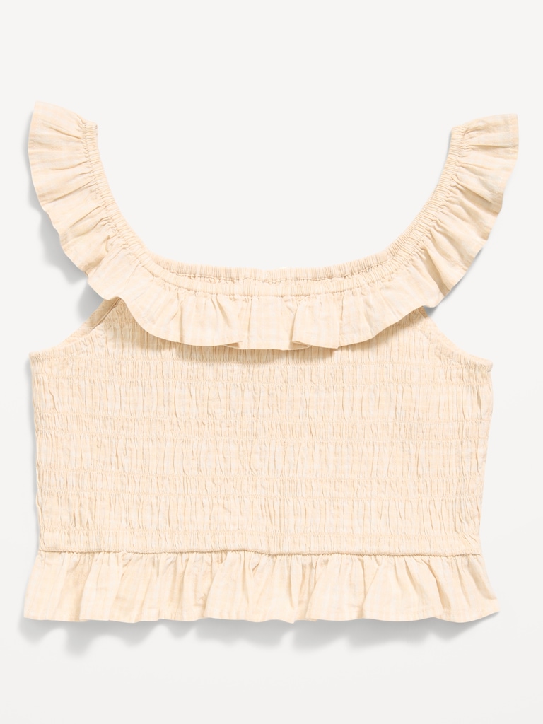 Sleeveless Fitted Ruffled Smocked Top for Girls