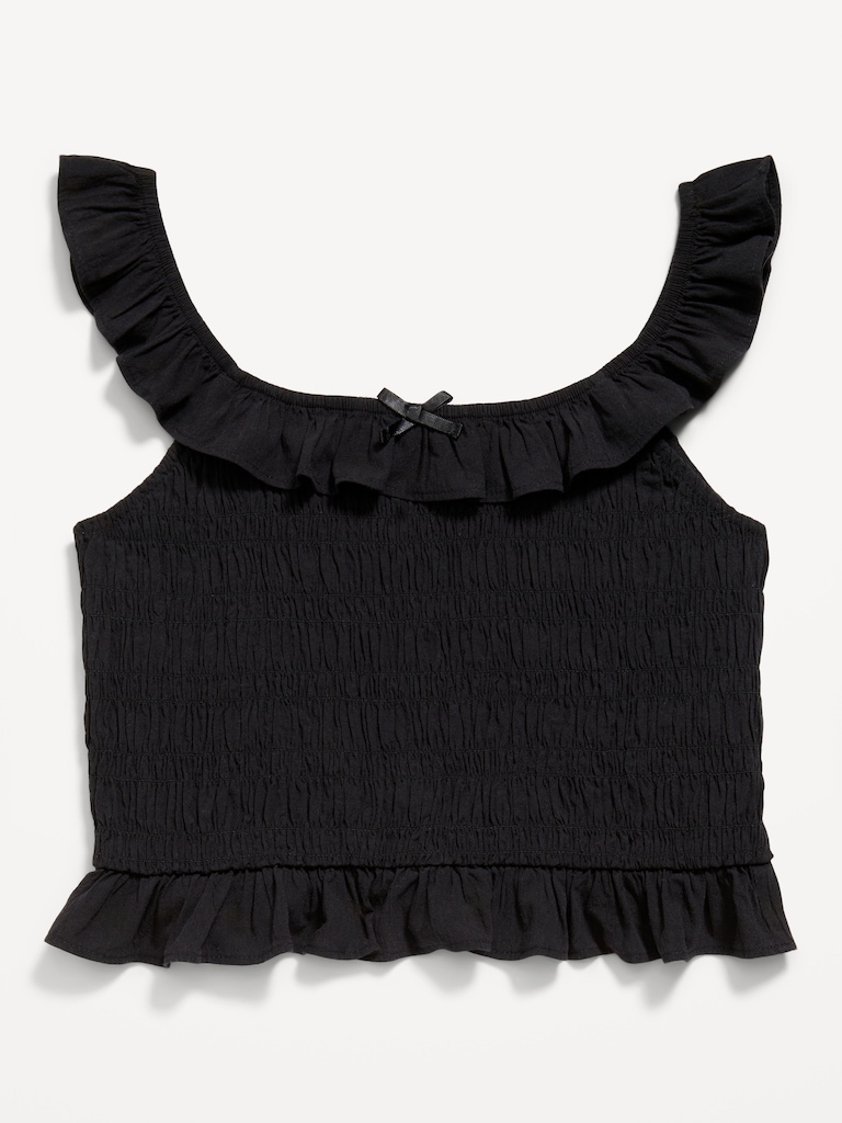 Sleeveless Fitted Ruffled Smocked Top for Girls