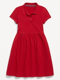 School Uniform Fit and Flare Pique Polo Dress for Girls