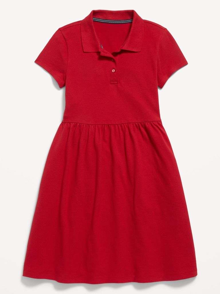 School Uniform Fit & Flare Pique Polo Dress for Girls