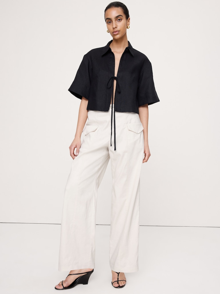 Mid-Rise Straight Utility Pant in Stretch Linen-Viscose
