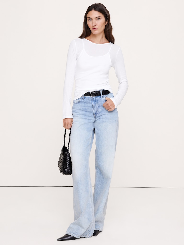 Airy Cotton Layered Long-Sleeve T-Shirt