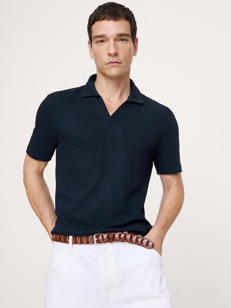 Mesh Johnny-Collar Polo