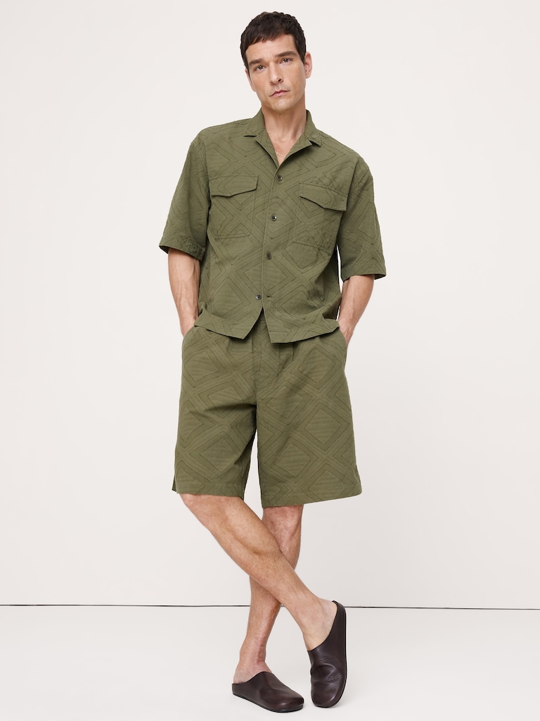 Short à taille extensible en jacquard de coton de 28 cm