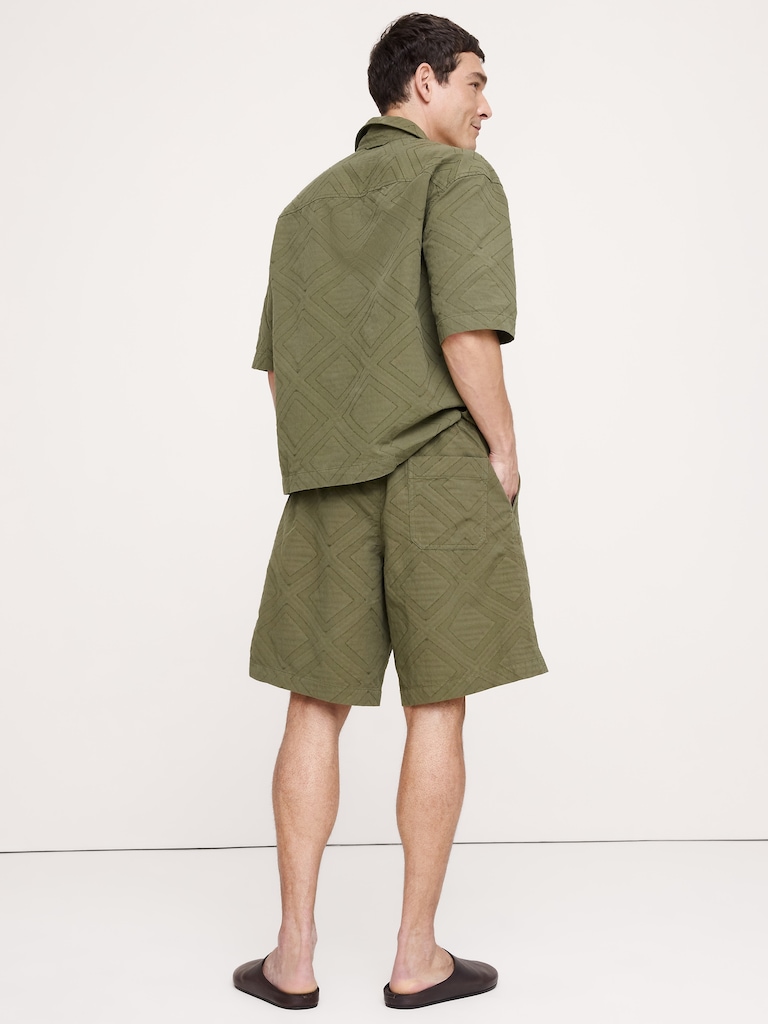 Short à taille extensible en jacquard de coton de 28 cm