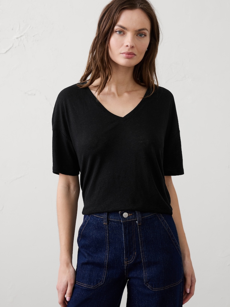 Linen-Blend V-Neck Shirt