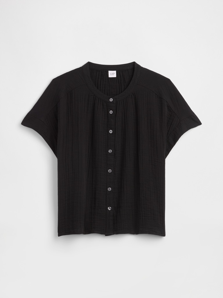 Relaxed Button-Up Gauze Top