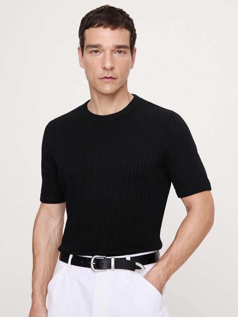 Ribbed Stretch-Cotton Crew-Neck T-Shirt