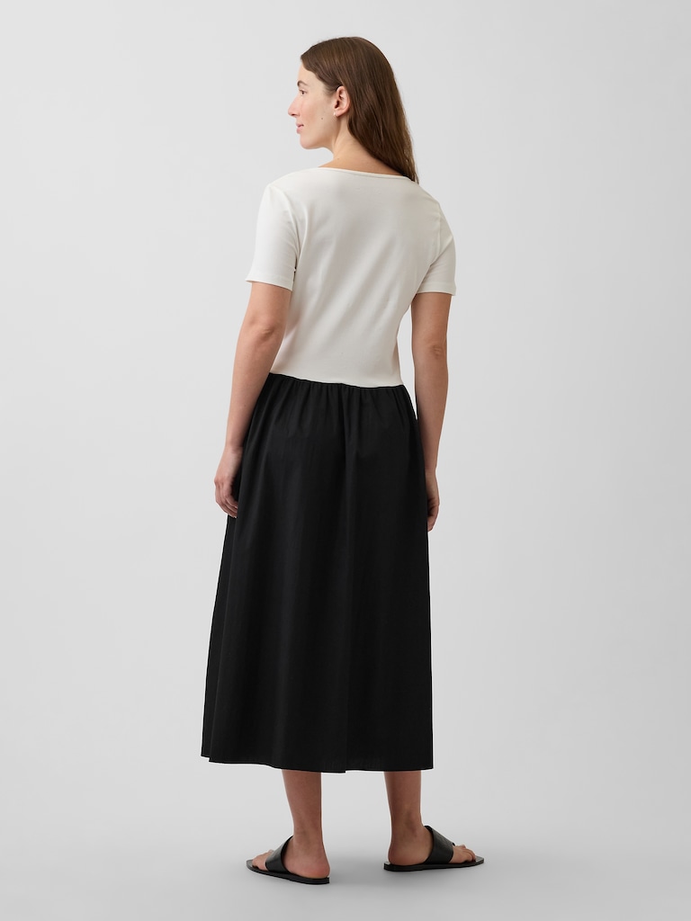 Maternity Mixed Media Drop-Waist Dress