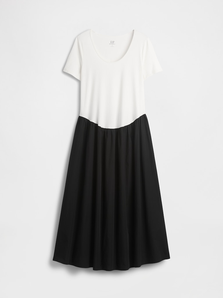 Maternity Mixed Media Drop-Waist Dress