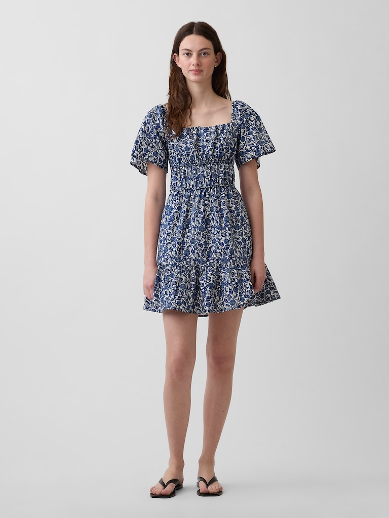 Poplin Flutter-Sleeve Mini Dress