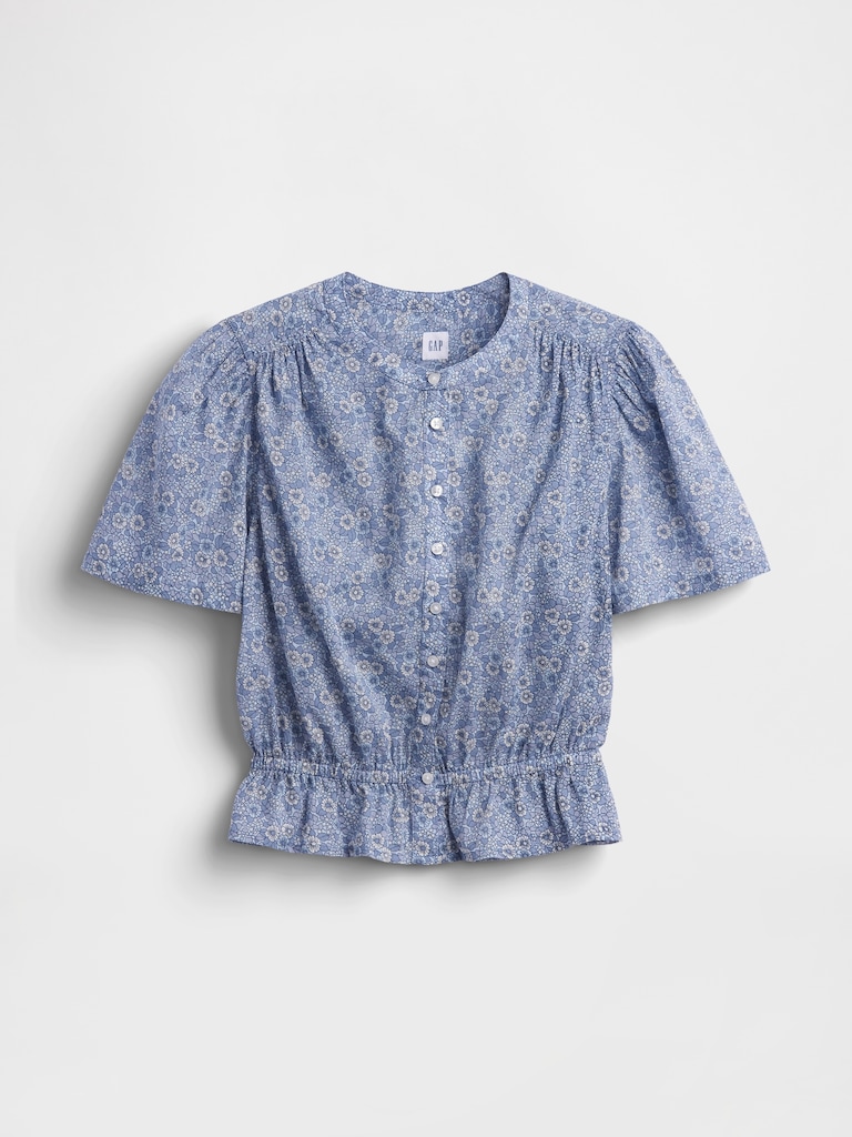 Button-Front Crop Peplum Top