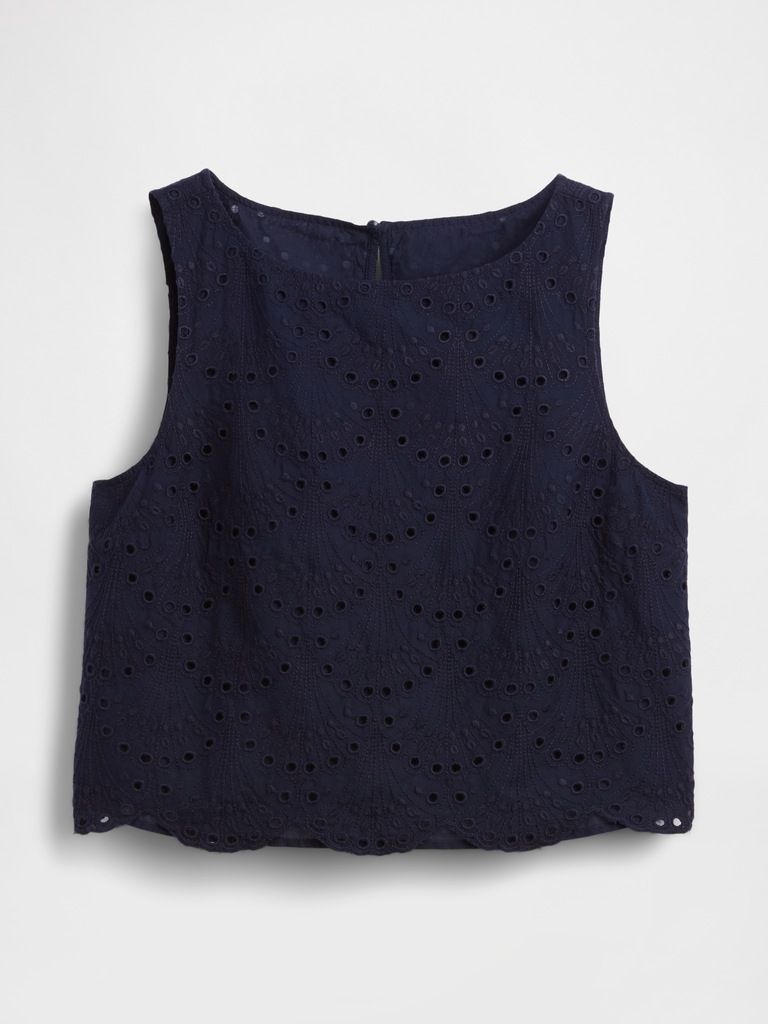 Eyelet Crop Shell Tank Top