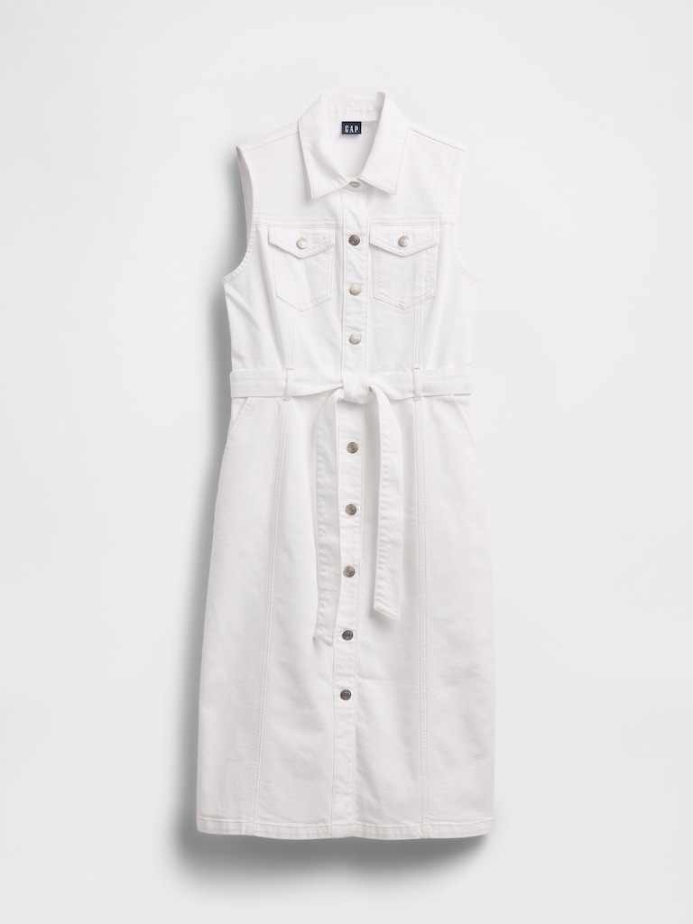 Denim Tie-Belt Midi Dress