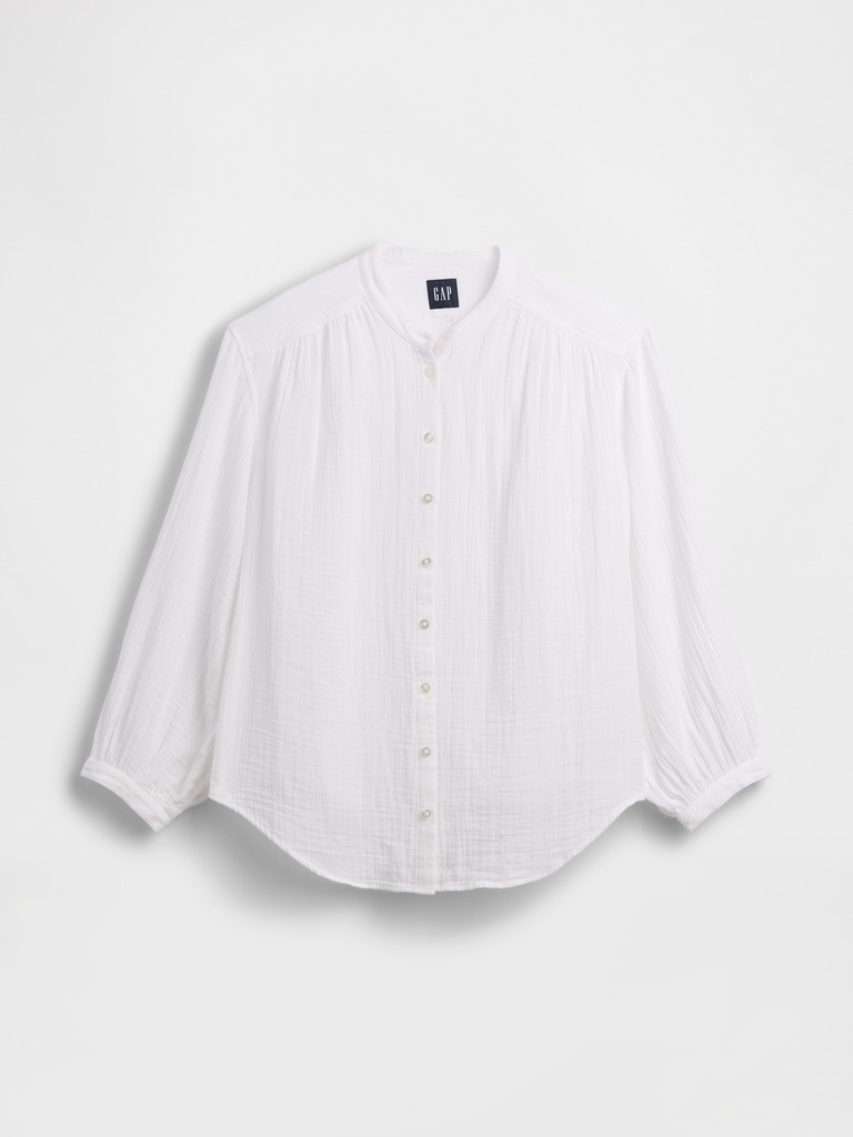 Cotton Gauze Oversized Collarless Shirt