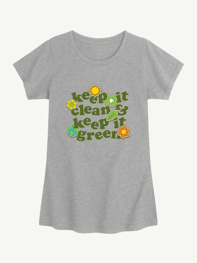 Keep Clean Keep Green Short Sleeve Graphic T-Shirt For Girls