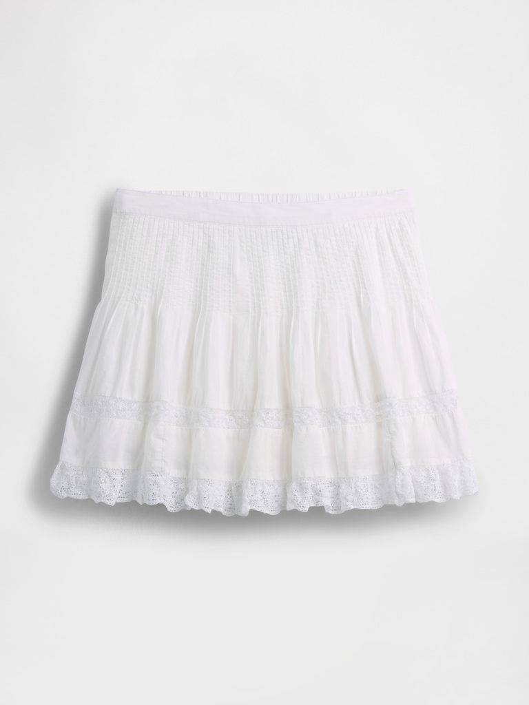 Pintuck Lace-Trim Easy Mini Skirt