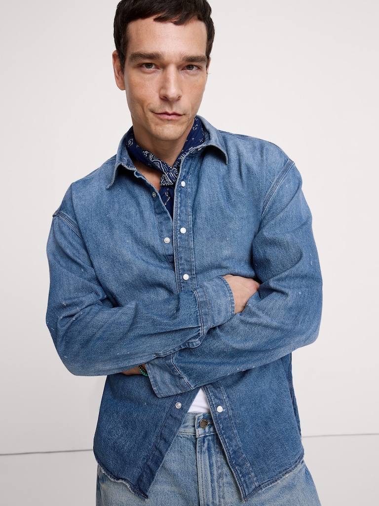 Relaxed-Fit Denim Shirt with Snaps