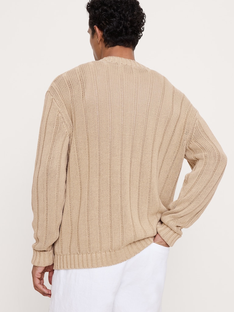 Linen-Cotton Ribbed Cardigan