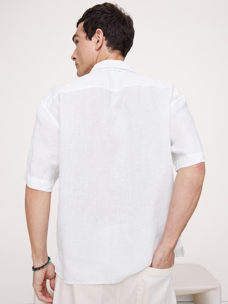 Relaxed-Fit Pleated Linen Resort Shirt
