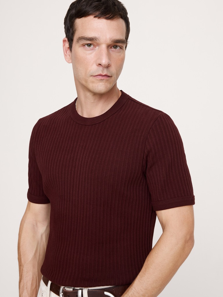 Ribbed Stretch-Cotton Crew-Neck T-Shirt