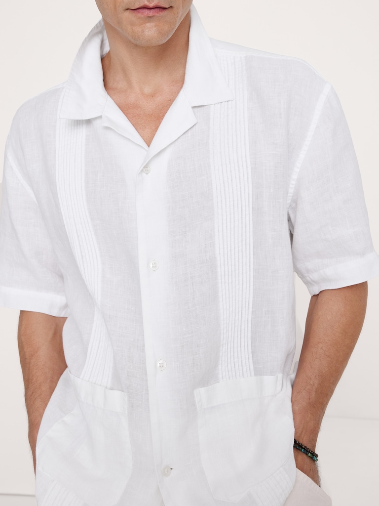Relaxed-Fit Pleated Linen Resort Shirt