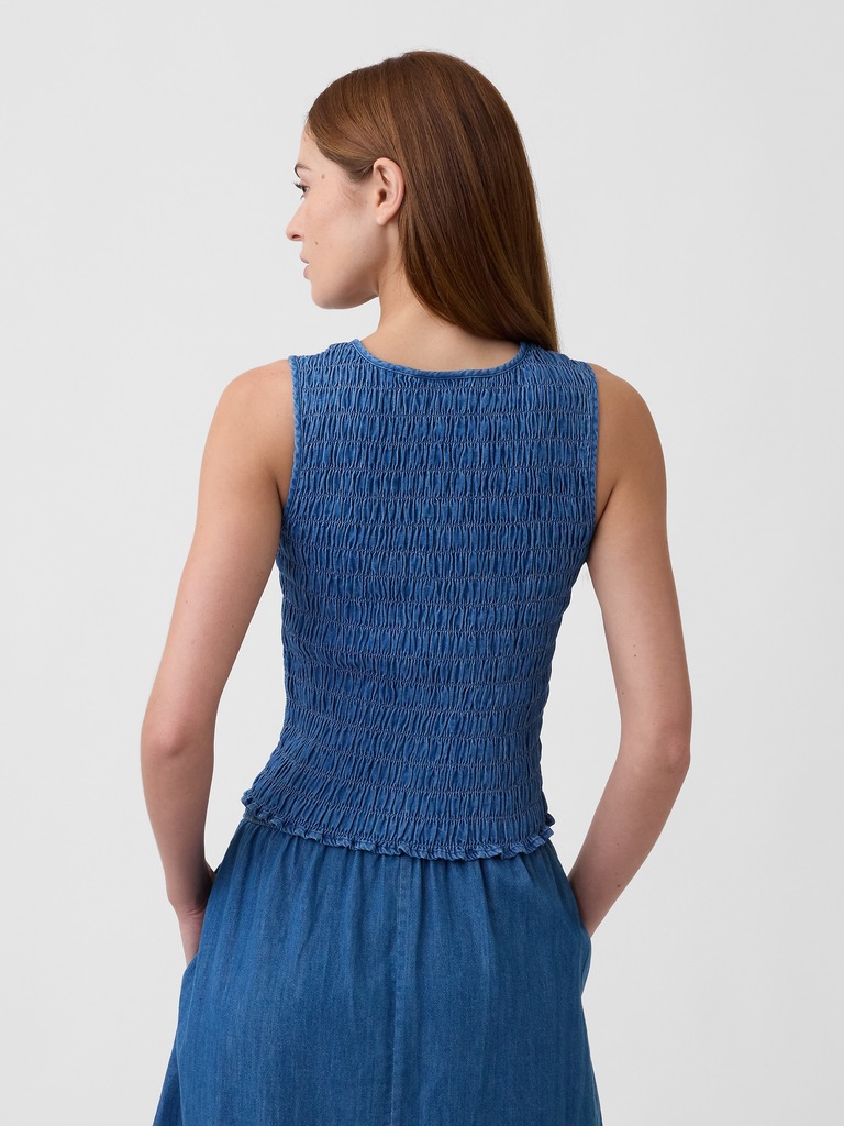 Smocked Sleeveless Boatneck Top