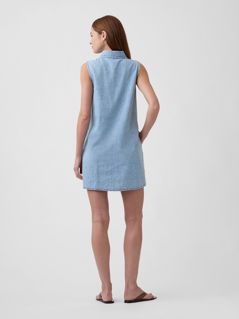 Sleeveless Collared Denim Mini Dress
