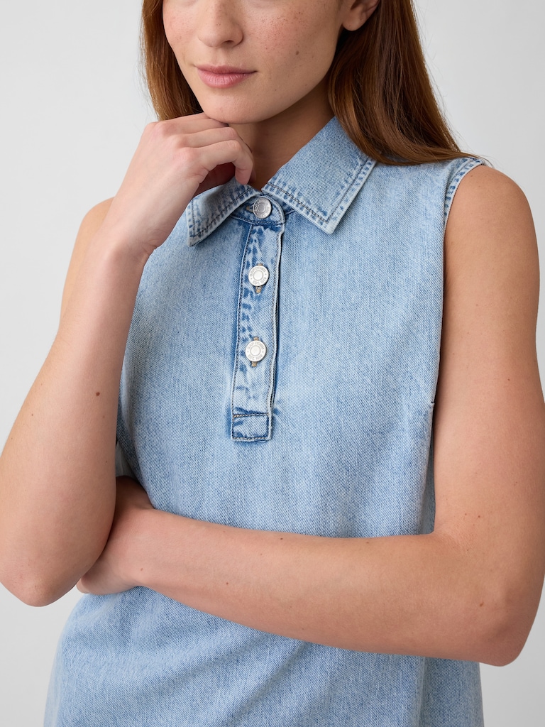 Sleeveless Collared Denim Mini Dress