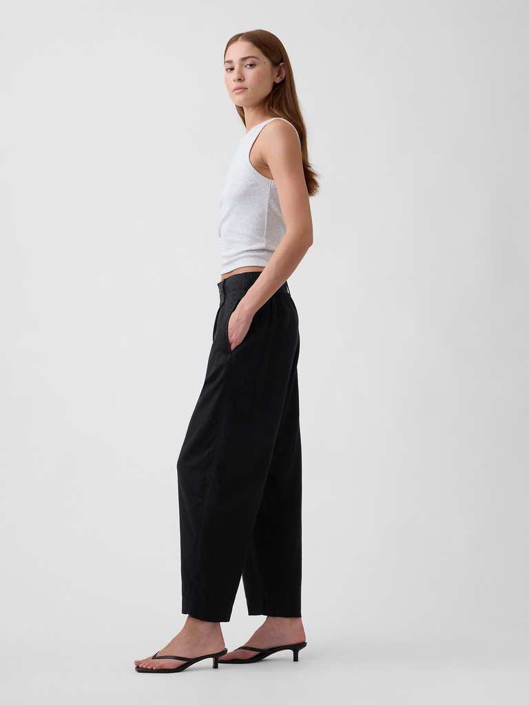 High Rise Linen-Blend Barrel Pants