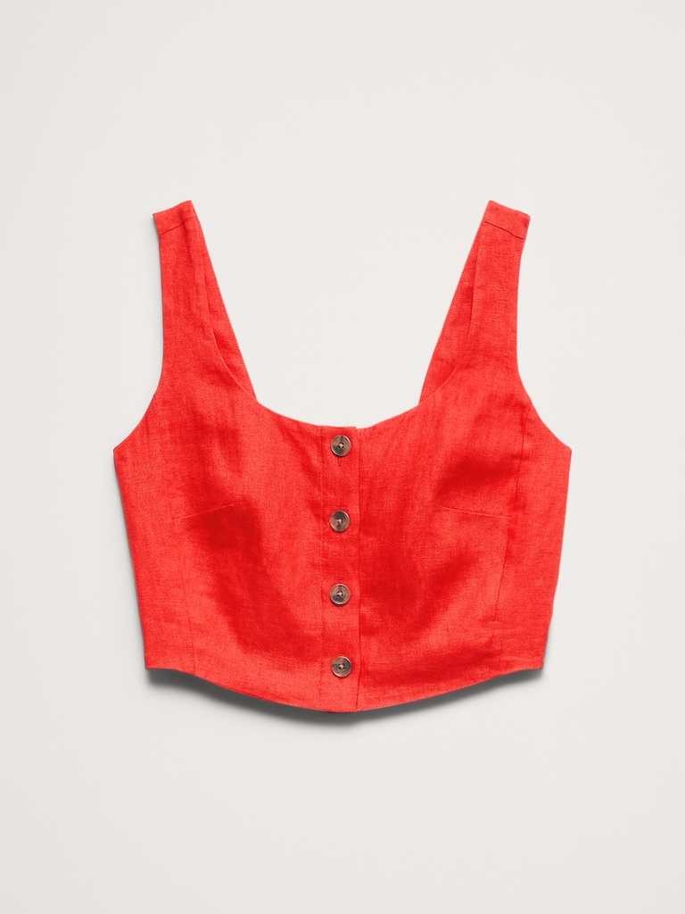 Linen Square-Neck Cropped Tank