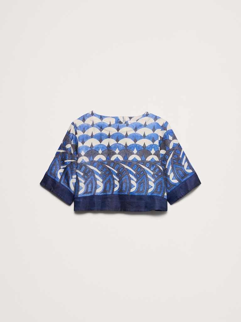 Viscose-Linen Boat-Neck Cropped Top