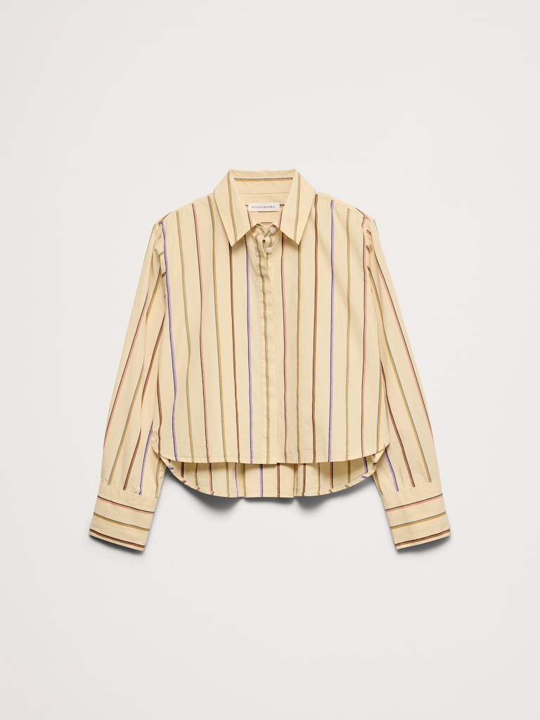 Cropped Cotton Poplin Shirt with Elbow Patches