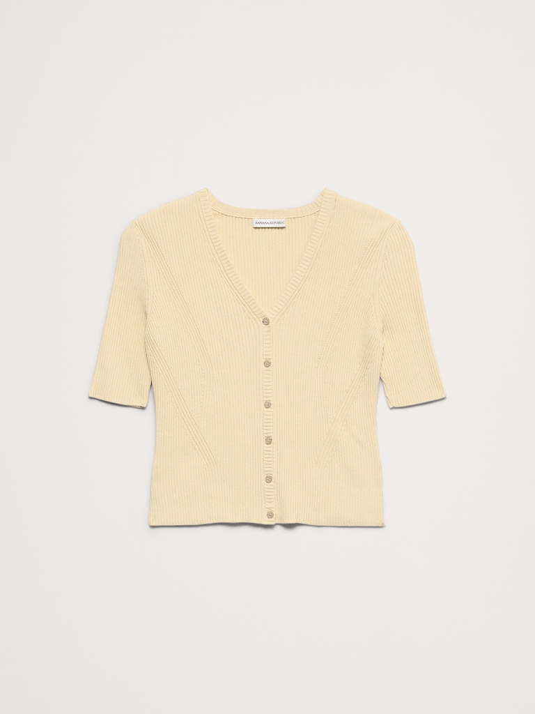 Ribbed Cotton Cropped Cardigan