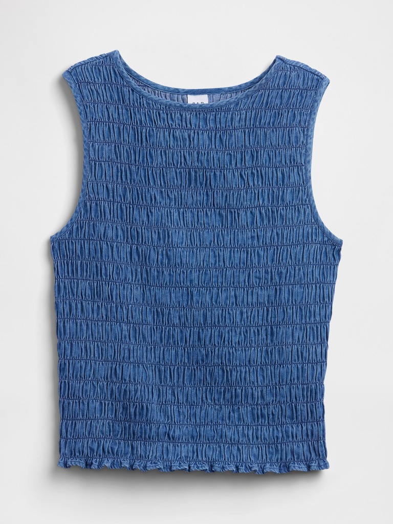 Smocked Sleeveless Boatneck Top