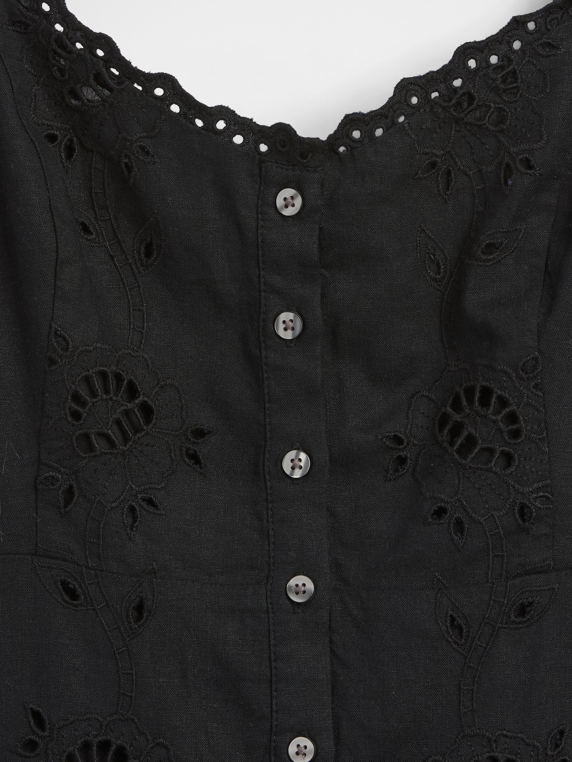 Linen-Blend Embroidered Button-Front Cami Maxi Dress