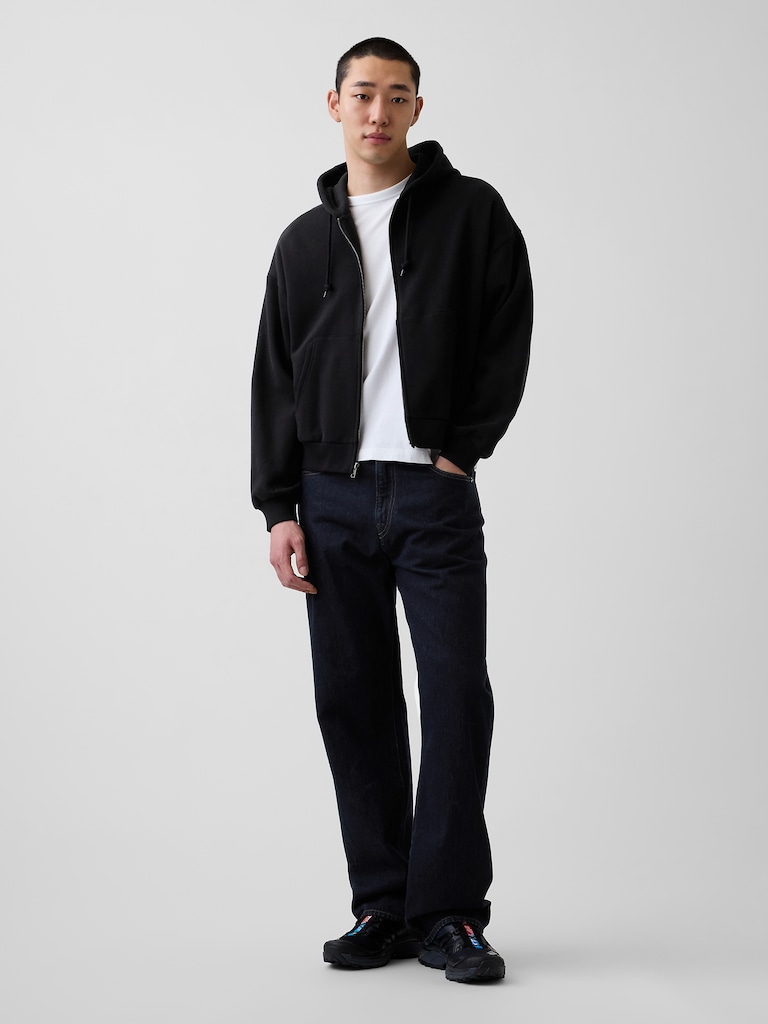 VintageSoft Oversized Crop Zip Hoodie