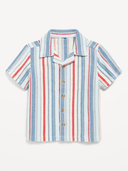 Short Short-Sleeve Striped Textured Shirt for Toddler Boys under $10 clearance