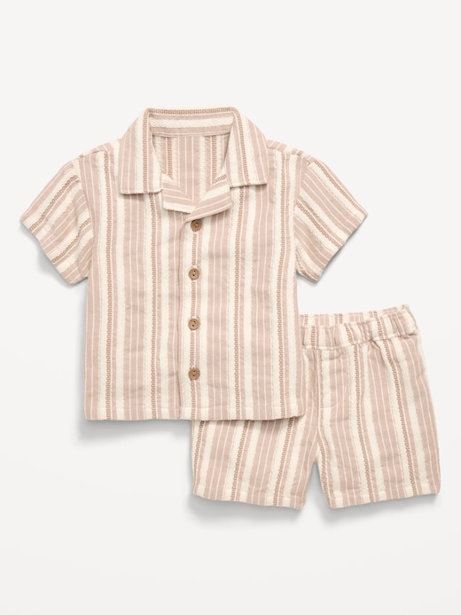 Short Short-Sleeve Textured Striped Shirt and Shorts Set for Baby on clearance at Old Navy — 44% off