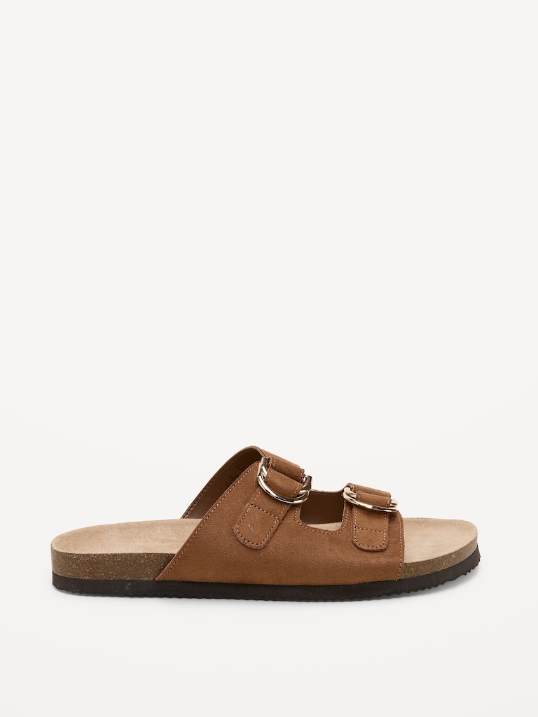Faux-Suede Double-Strap Slide Sandals for Women