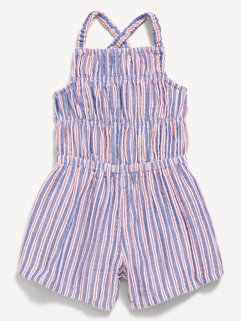Sleeveless Double-Weave Smocked Romper for Toddler Girls