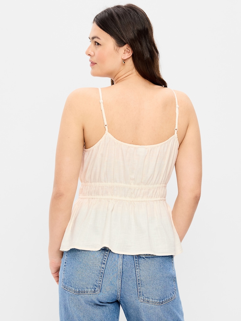 Beaded Strap Smocked-Waist Tank Top