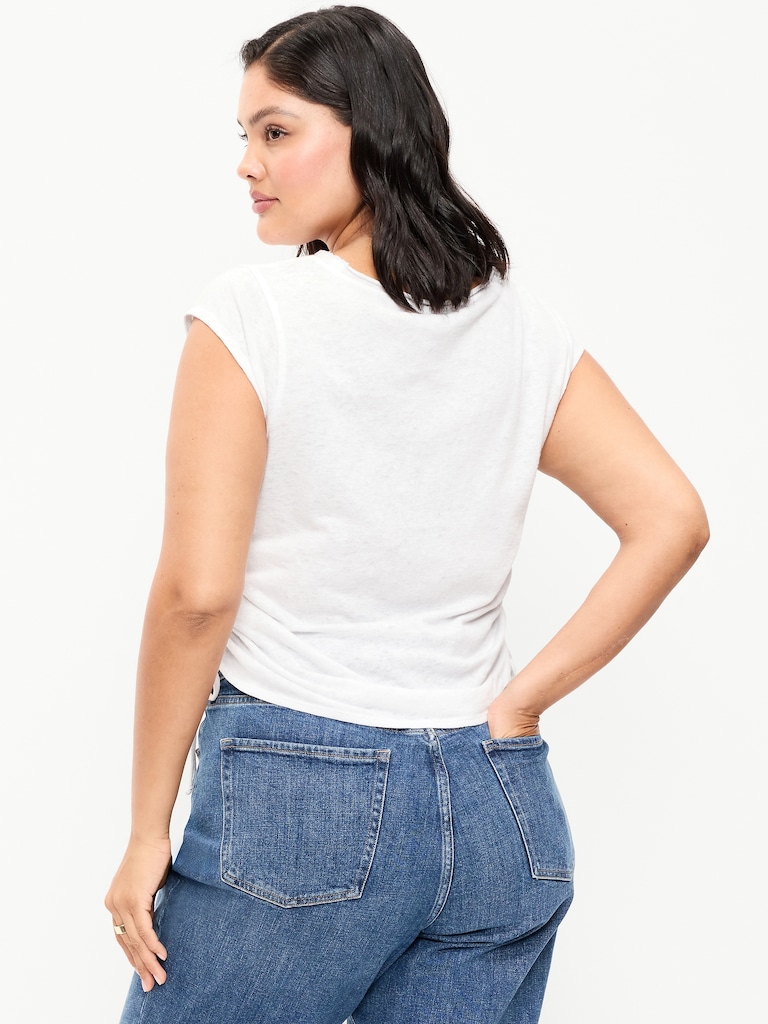 Cap-Sleeve Shirred Side Top